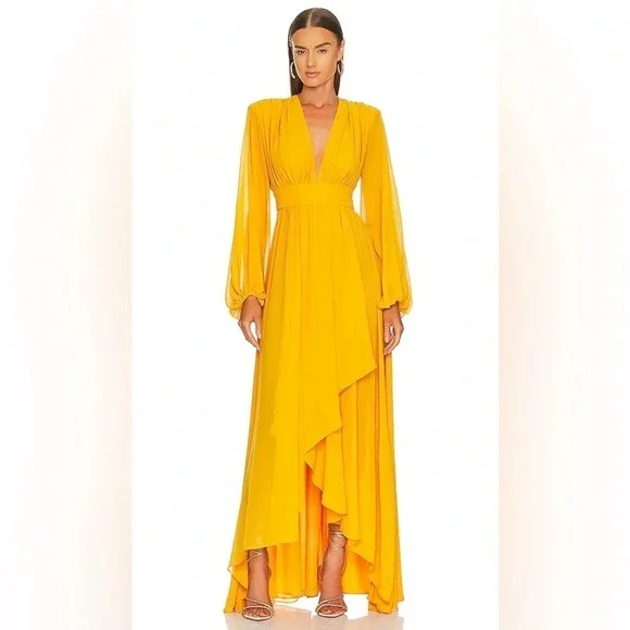 NWT Michael Costello x REVOLVE Kerry Gown in Marigold Long Sleeve - Picture 2 of 8